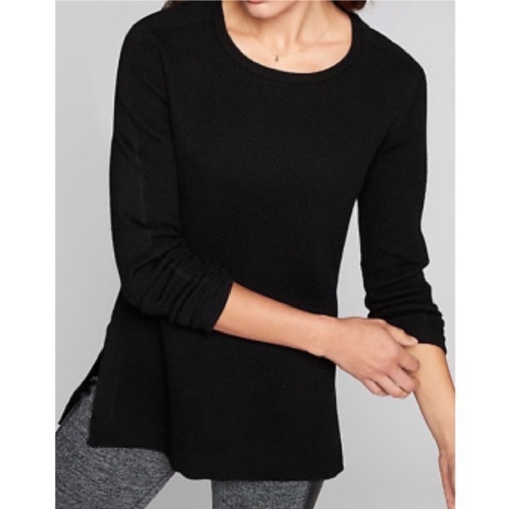 Athleta Black Wool Blend Thermal Honeycomb Pullover Sweater Size Medium